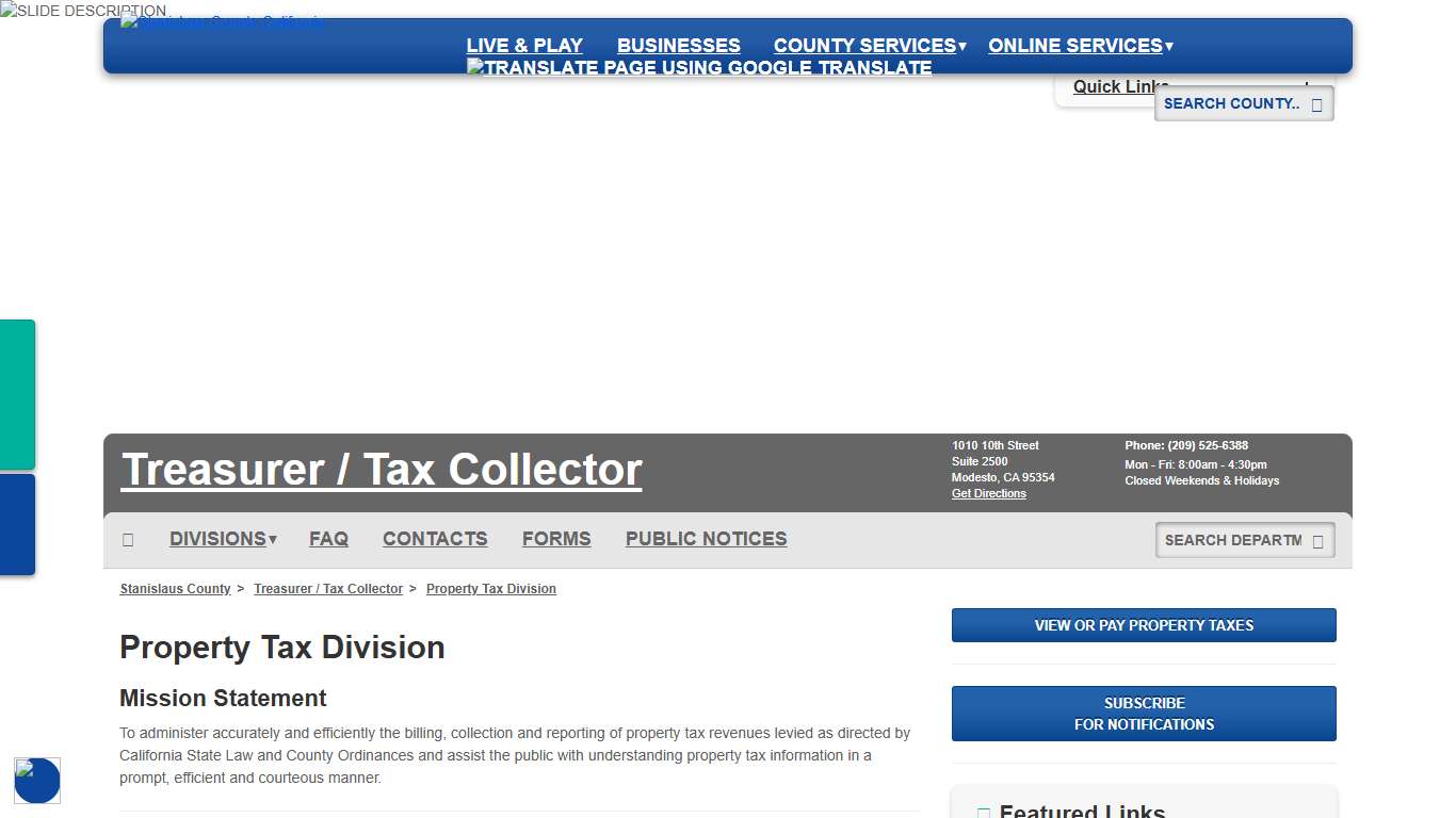 Property Tax Division - Treasurer / Tax Collector - Stanislaus County